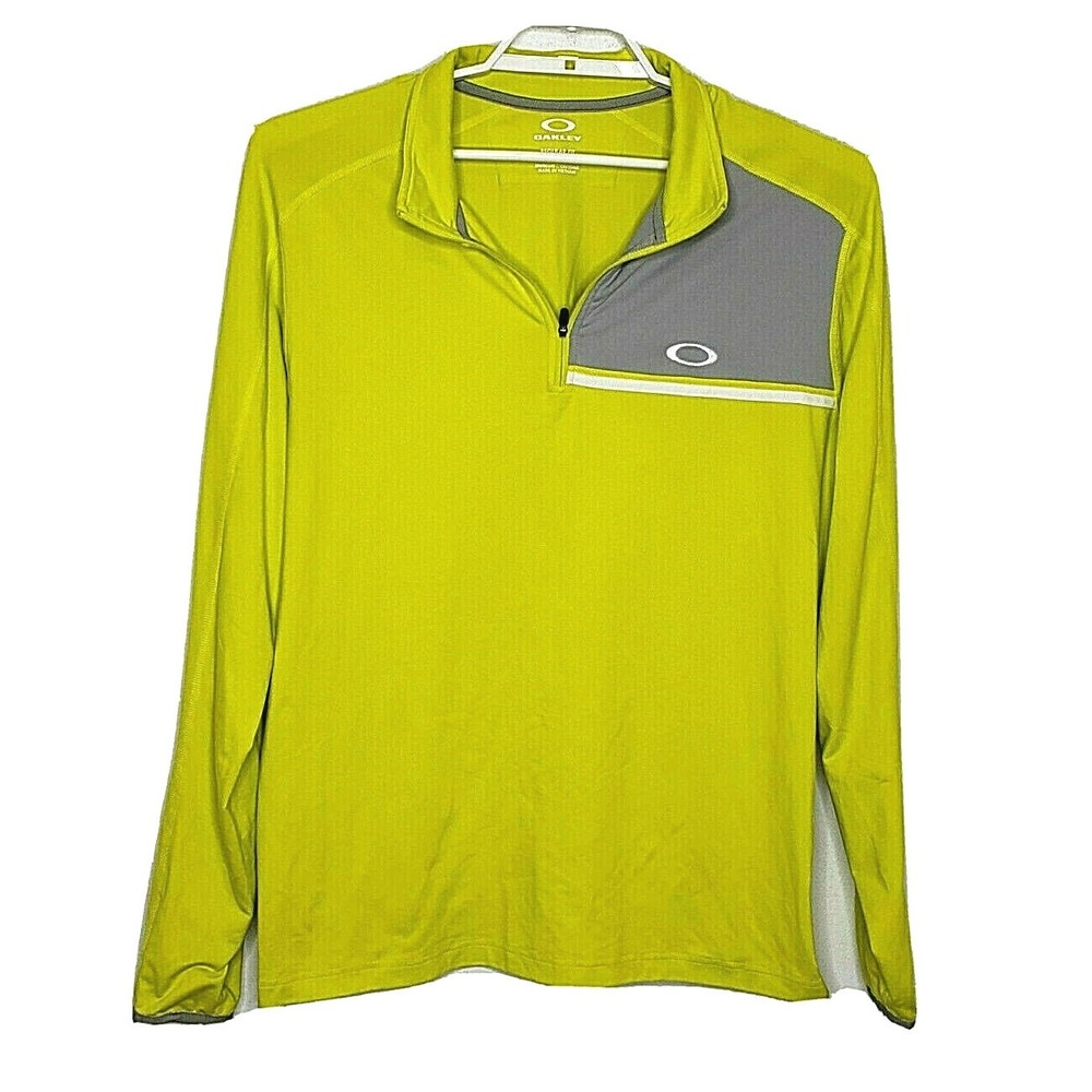 Oakley‎ Men's 1/4 Zip Pullover Jacket Large L/S Neon Yellow Reg Fit Lightweight